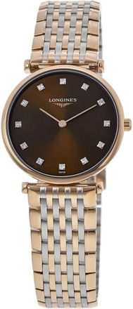 Longines La Grande Classique Quartz Brown Diamond Dial Rose Gold PVD Steel Womens Watch L4.512.1.67.D