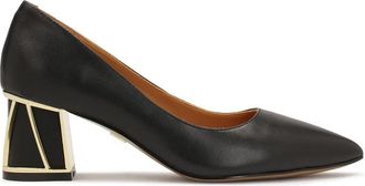Kazar Zwarte leren pumps met gouden details op de hak - Dames - Pumps - Zwart - 41 EU - Leer - Schoenen