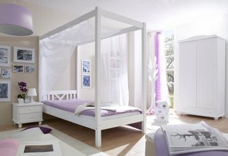 Ticaa Himmelbett »LaLuna« Himmelbett, aus Kiefer Massivholz, inkl. Rollrost