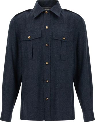 Brunello Cucinelli Overshirt van scheerwolflanel - Heren - Casual Overhemden - Blauw - XL - Wol - Overhemden