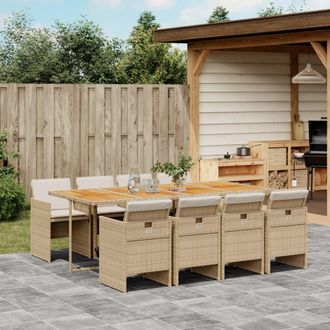 vidaXL Set Comedor De Jard&iacute;n 9 Pzas Con Cojines Rat&aacute;n Sint&eacute;tico Beige Vidaxl