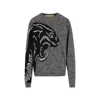 Valentino Cotton And Moulin&eacute; Wool Sweater With Panther Jacquard