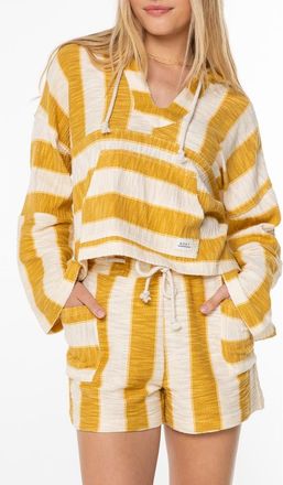 Roxy Rich Coast Stripe Hooded Sweatshirt in Amber Gold Jungle Beach Stripe at Nordstrom, Size Xx-Large