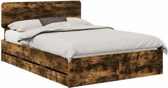vidaXL Bed Frame with Drawer Smoked Oak 140 x 200 cm Engineered Wood vidaXL
