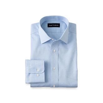 Paul Fredrick Non-iron Cotton Pinpoint Solid Spread Collar Dress Shirt in Blue at Nordstrom, Size 17.5 - 34