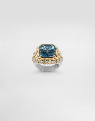 Dolce & Gabbana Eleganza Ring 18-carat White And Yellow Gold, Topazes, And Sapphires - Woman Rings Gold 54