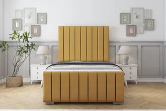 Sloomy California Plush Bed Frame With 50 Upholstered Headboard in Mustard | Size: Small Single