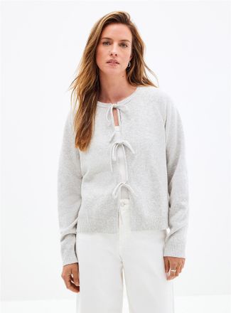 Contemporaine Womens Ultra-soft tie-up boxy-fit Cardigan Sweater