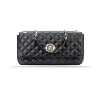 Versace Quilted Leather Shoulder Bag Magnetic Button - female - Versace - Shoulder Bags - Black - ONE SIZE - Bags