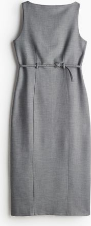 H&M Kleid mit U-Boot-Ausschnitt und G&uuml;rtel - Grau