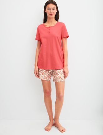 CALIDA Shorty CALIDA Flower Nights, Damen, Gr. XS (36/38), rose of sharon, Single Jersey, Obermaterial: 100% Baumwolle, bequem kurz, Rundhals, Homewear-Sets 