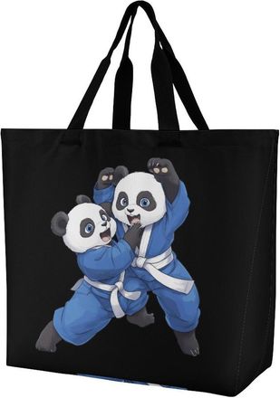 Generic Panda Bears Jiu Jitsu Reusable Shopping Bags Large Capacity Grocery Bag Heavy Duty Tote for Women 40x40x16cm