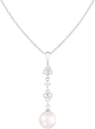Splendid Pearls 14K 0.18 Ct. Tw. Diamond & 7-7.5Mm Pearl Dangle Pendant Necklace