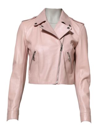 Dolce & Gabbana Light Pink Collar Leather Women Biker Jacket Taurus Clothing