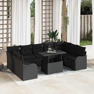 vidaXL Vidaxl - Conjunto De Sof&aacute; De Jard&iacute;n Con Coj&iacute;n 10 Pcs Negro Polirat&aacute;n
