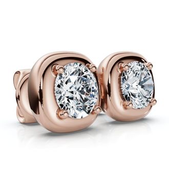Pompeii3 3Ct Cori Diamond Cushion Button Studs 14k Gold Earrings Lab Grown FG/VS