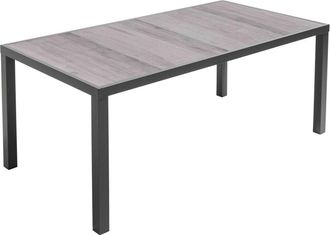 Oviala Mesa de jardín de aluminio y cerámica con efecto de madera grisácea