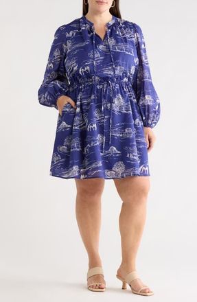 Sugarlips Avon Town Viany Long Sleeve Dress in Navy-Cream at Nordstrom, Size 1 X