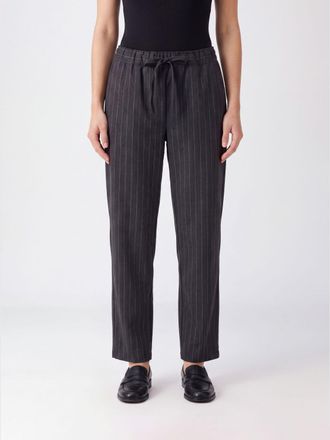 Semicouture Pantaloni straight gessati in misto lana con coulisse in vita