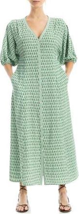 Max Studio V-Neck Puff Sleeve Maxi Dress in Cream/Green Daisy Bouquet at Nordstrom Rack, Size X-Small