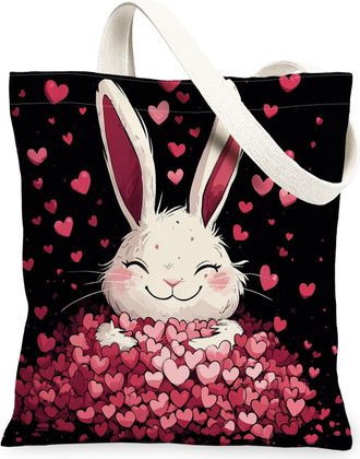 Generic Valentines Day Red Panda Canvas Tote Bag for Shopping 13x15, Fun Cute Heart Animal Lover Reusable Grocery Print Bag for Women, Holiday Beach Aesthetic