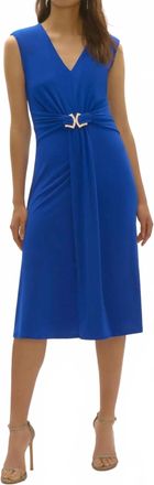 Joseph Ribkoff V-Neck Ruched Sleeveless A-Line Dress In Royal Sapphire