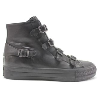 Ash Virgin Nappa Leather Womens High Top Trainers - Black Antic Gun - Size:UK 4