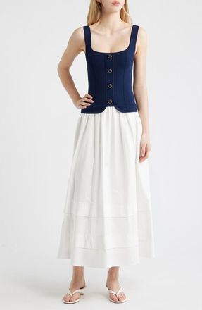 Moon River Mixed Media Midi Dress in Navy at Nordstrom, Size Medium