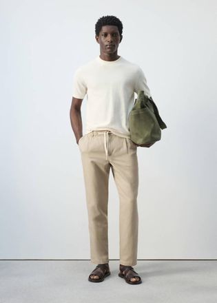 Mango Pantaloni slim-fit cropped cotone lino beige - Uomo - 44 - MANGO MAN