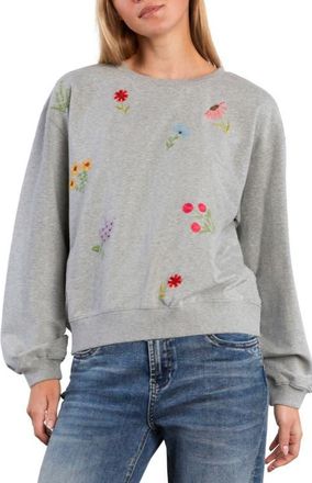 BILLY T Flower Burst Embroidered Cotton Graphic Sweatshirt in Powder Grey at Nordstrom, Size X-Large
