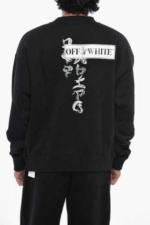 Off-white Felpa Girocollo in Cotone Garzato Stampata Off-White