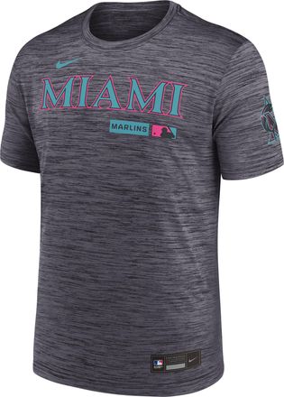 Nike Miami Marlins City Connect Velocity Nike Mens Dri-FIT MLB T-Shirt in Black | 02ER00AMQM-HR3