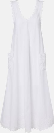 Juliet Dunn Embroidered scalloped cotton poplin midi dress