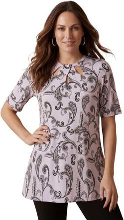 Jessica London Stretch Knit Cutout Swing Tunic in Pale Lilac Paisley Scroll at Nordstrom, Size 16
