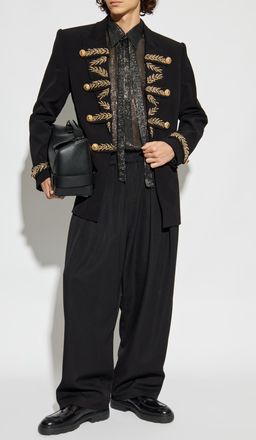 Balmain Blazer With Embroidered Pattern, Mens, Black