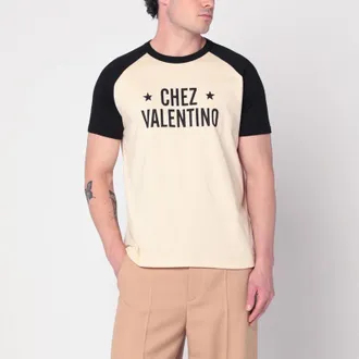 Valentino Butter/black T-shirt with Chez Valentino print