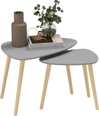 OEM Juego De 2 Mesas Auxiliares Mesas Nido Con Patas De Madera 59,5x39,5x45 Cm Y 44,5x28,5x40 Cm Gris Y Natural