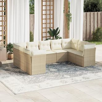 vidaXL Set De Sof&aacute;s De Jard&iacute;n 9 Pzas Con Cojines Rat&aacute;n Sint&eacute;tico Beige Vidaxl