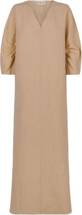 Cortana Linnen en Maagdelijke Wol Tuniek Jurk - Dames - Maxi kleedjes - Beige - M - Wol - Kleedjes