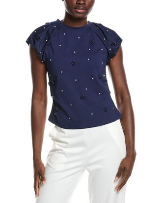 Gracia Puff Sleeve Rhinestone & Pearl Embellished Top