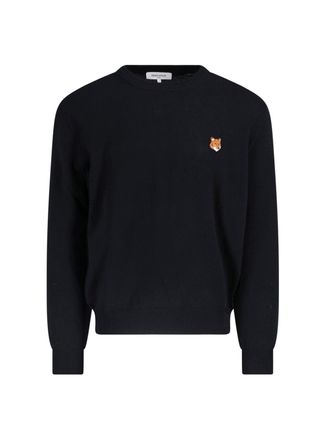 Maison Kitsun&eacute; Black Fox Head Ribbed Cotton Sweatshirt