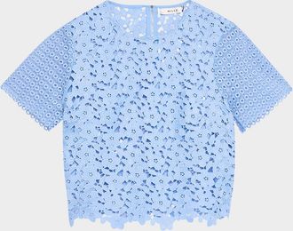 Milly Short-Sleeve Floral & Geometric Lace Top