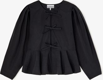 Ganni Black Blouse in Cotton Poplin - Size 10/12 Organic