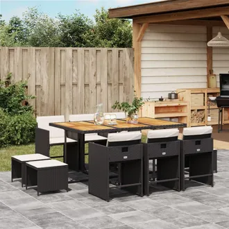 vidaXL Set De Comedor Jard&iacute;n 11 Pzas Con Cojines Rat&aacute;n Sint&eacute;tico Negro Vidaxl