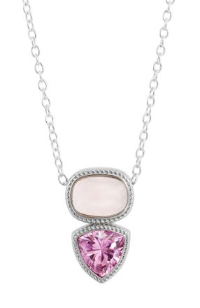 Savvy Cie Jewels OVAL AND TRILLON TWO TONE PINK SLIDE PENDANT NECKLACE