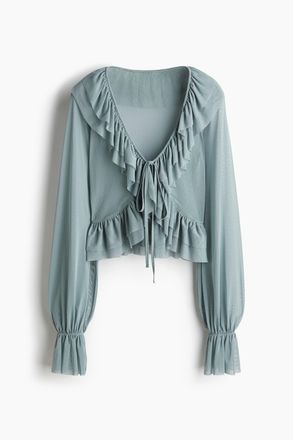 H&M Mesh-Bluse mit Volants - Turquoise