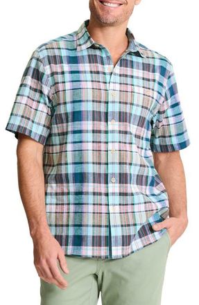 Tommy Bahama Barbados Breeze Tavira Check Short Sleeve Stretch Linen Blend Button-Up Shirt in Rococo Blue at Nordstrom, Size Xxx-Large