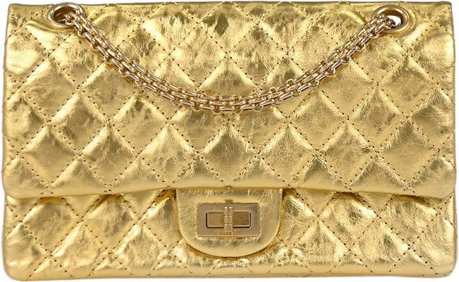 Reissue 2.55 Flap Metallic Leather Gold Calfskin Handbag (Pre-Owned)