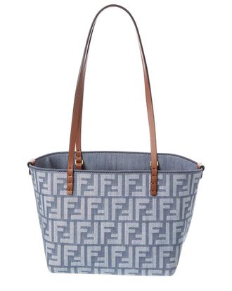 Fendi Fendi Roll Small Ff Denim & Leather Tote