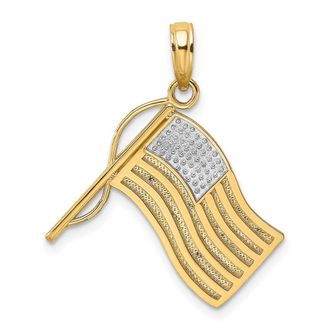 Diamond2Deal 10k Yellow Gold Rhodium American Flag Charm Pendant